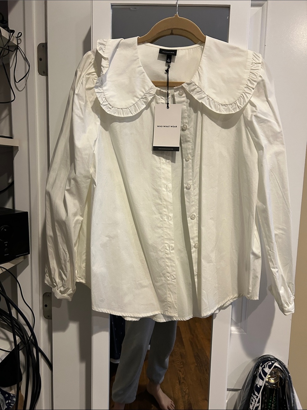 Who What Wear White Ruffle Collar Button-Down Blouse